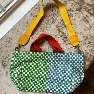 Clare V. Multicolored woven small tote w shoulder strap